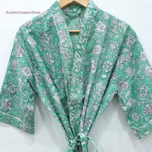 Green color cotton kimono robes | Women wear robes | Summer wear robes | Beach wear robes | Bridesmaid robes | Gift for Christmas.