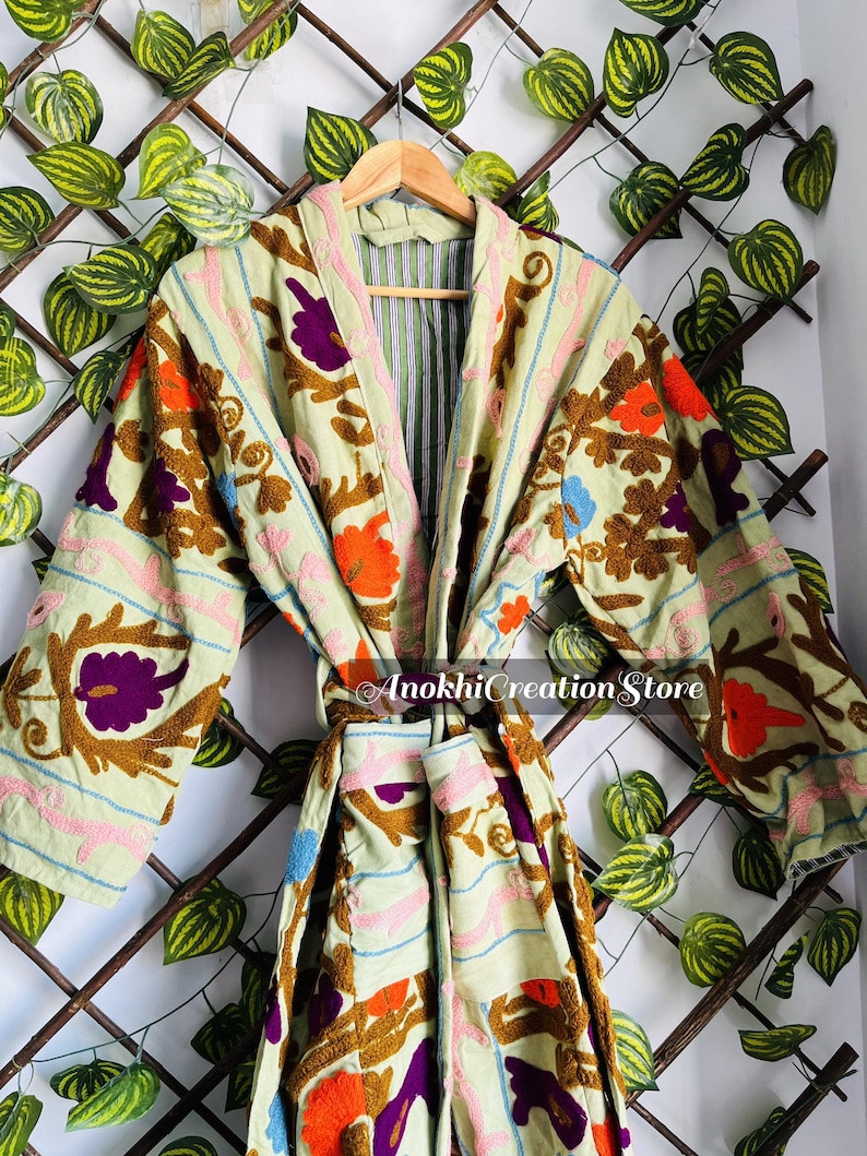 Indian Hand Embroidery Robes, Suzani Floral Duster Robe, Traditional ...