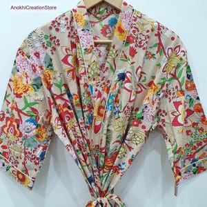 Beige color cotton kimono robes | Women wear robes | Party wear robes | Beach wear robes | Bridesmaid cotton robes | Gift for her.