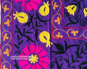 Handmade suzani bedspread | Suzani bedsheet | Floral Embroidery work suzani | Suzani tapestry | Bridesmaid suzani | Gift for her.