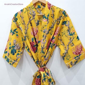 Yellow color cotton kimono robes | Party wear robes | Women beach wear robes | Summer wear kimono | Bridesmaid robes | Gift for her.