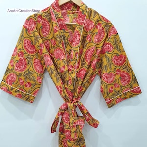 Beautiful floral print cotton kimono | Handmade bathrobes | Long sleeve pajamas |  Wedding wear robes | Bridesmaid robes | Gift for her.
