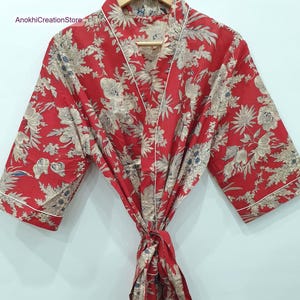 Leaves print cotton bathrobes | Beach wear robes | Women wear kimono | Handmade cotton robes | Bridesmaid robes | Gift for her.