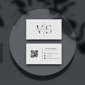 Sjabloon voor digitaal visitekaartjes - minimalistisch modern zwart en grijs - bewerkbare canvassjabloon voor ingenieurs, architecten - direct downloaden