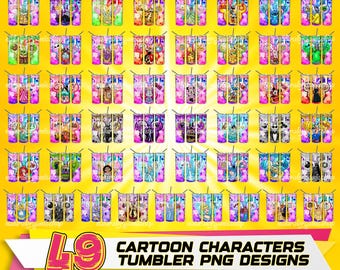 49 Cartoon Skinny 20 oz Tumbler Sublimation Design PNG - Movie Character Bundle Tumbler Straight and Tapered PNG