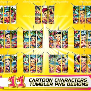 11 Cartoon Summer Vibe Skinny 20 oz Tumbler Sublimation Design PNG - Movie Character Bundle Tumbler Straight and Tapered PNG