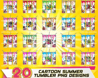 20 Cartoon Summer Vibe Skinny 20 oz Tumbler Sublimation Design PNG - Movie Character Bundle Tumbler Straight and Tapered PNG