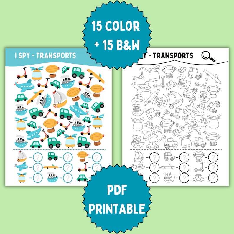 I Spy Worksheets for Kids – 25 Themes + Black and White Coloring ...