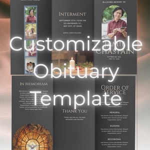 OBITUARY PROGRAM TEMPLATE, Customizable Obiturary Template, Template for funeral program