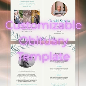 Minimal Funeral Program Template, Double Sided Funeral Program Template, Simple Funeral Order of Service, One Page Celebration of Life