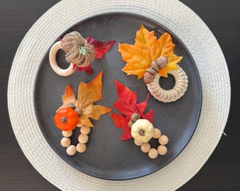 Handmade Napkin Rings / Thanksgiving / Wood Beads / Fall Decor / Decorations / Cozy Décor / Pumpkin / Acorn / Autumn Decor / Maple Leaves