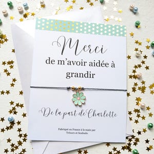 Bracelet pour une Maitresse sur un cordon, carte personnalisée avec enveloppe, cadeau enseignant personnalisé, cadeau de fin d'année