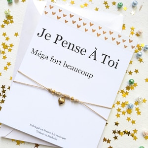Cadeau de sympathie et carte avec bracelet d'amitié, cadeau de bijoux attentionné pour une amie, bracelet breloque coeur, pensant à toi