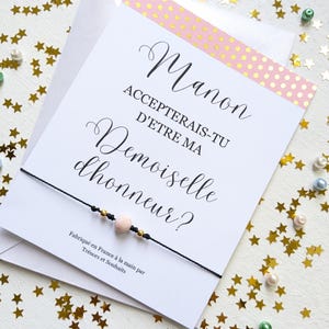 Demande demoisselle d'honneur personnalisée avec bracelet ajustable, annonce avec nom personnalisé, bijou minimaliste avec carte invitation