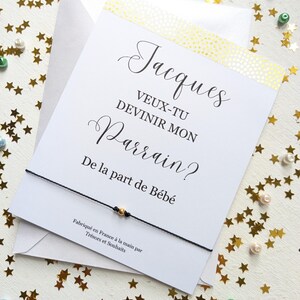 Bracelet parrain en cordon réglable, carte de demande de nom personnalisé, invitation personnalisée avec enveloppe, bijou perles