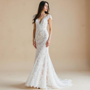 slim fit dress slacks Vera Strapless Satin Organza Trumpet Fit & Flare Wedding Dress | Bone and  Grey Bridal