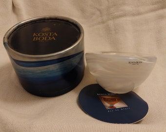 Mid Century Signed Kosta Boda Atoll White Bowl and Original Box