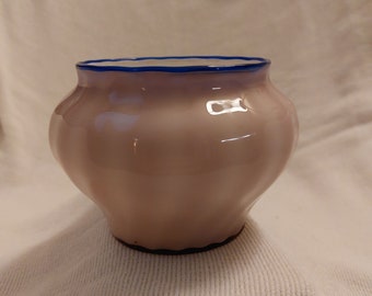 Mid Century Venetian Pink Cased Glass Bowl with Blue Trim, Salviati?