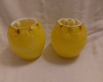 Pair of Murano Mid Century Yellow Cased Glass Rose Bowls
