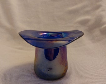 Mid Century Murano Irridized Cobalt Hat Vase