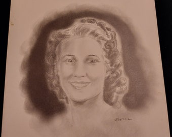 Signed J. Guthrie Original WWII Drawing of a Woman Smiling