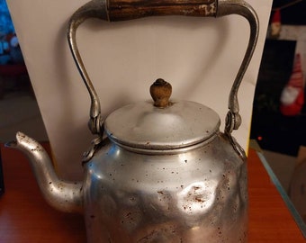 Vintage Albo German Made Aluminum Tea Pot w/ Wood Handle