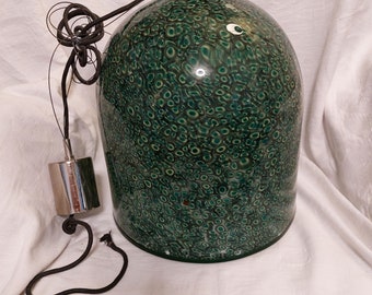RARE  Mid Century Extra Large Vistosi Emerald Green Murrine Hanging Lamp / Light