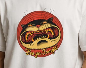 Angry Black Cat T-Shirt: Vintage Gothic Snarling Cat Tee