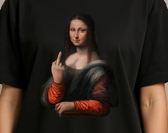 モナリザ セルフィー おもしろパロディプリント コットンTシャツ