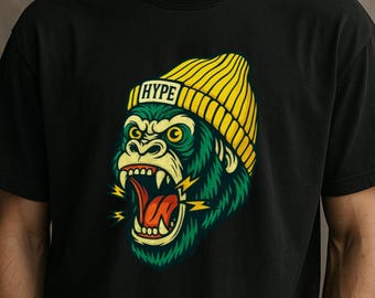 Gorilla Beanie T-Shirt: Roaring Ape Graphic Tee, Streetwear