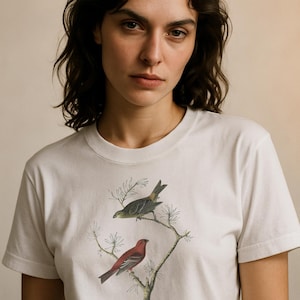 Vintage Birds Shirt, Botanical Birds Graphic Tee, Nature Inspired Bird Lover Shirt, Aesthetic Wildlife Tshirt, Ornithology Art Print
