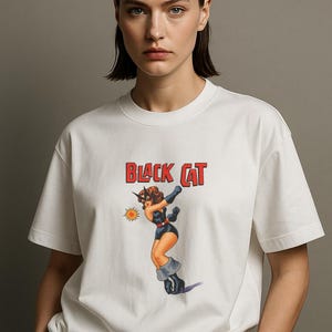 Black Cat Pin-Up Shirt: Vintage Comic Rockabilly Tee