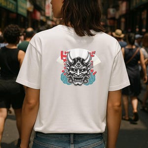 Oni Mask T-Shirt: Japanese Streetwear Samurai Tattoo Art