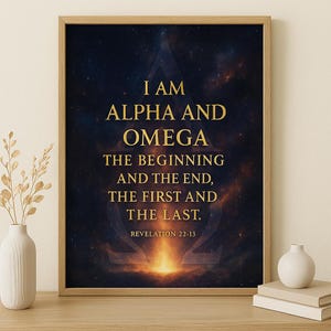 Alpha and Omega Revelation 22:13 Printable Wall Art – Christian Scripture Decor – I Am the First and the Last – Digital Bible Verse Download