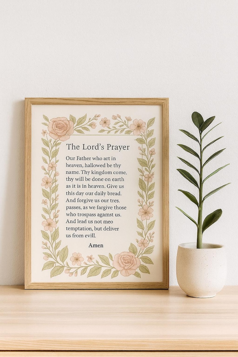 The Lord’s Prayer Wall Art Printable | Floral Christian Decor ...