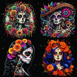 Día de Muertos clipartbundel, schattige poppen La Catrina png, suikerschedel clipart, dag van de doden png, Mexicaanse clipart, bloem png