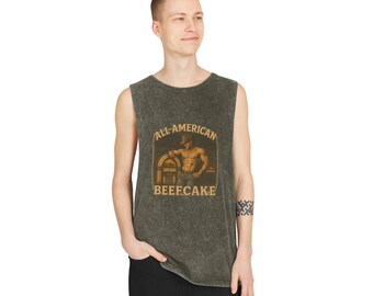 All-American Beefcake Tank Top | Vintage Cowboy Gay Graphic Muscle Tee | Retro Distressed Festival Streetwear