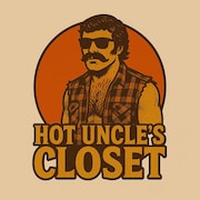 Hot Uncle’s Closet orange and tan mascot logo