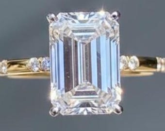 3 CT Emerald Cut Moissanite Engagement Ring Emerald Hidden Halo Ring Wedding Ring Emerald Solitaire Ring Anniversary Gift Promise Ring