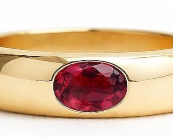 Natural Ruby Signet Ring, 18k Yellow Gold Ring, 925 Sterling Silver Ring, Oval Genuine Ruby Gemstone Ring, Birthstone Minimalist Ring