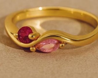 Personalised Two Birthstone Ring, Custom Family Birthstone Ring, Dainty Gemstone Ring, Mothers Ring, Christmas Gifts for Her