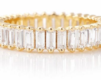 Baguette Ring, Diamond Eternity Band, Statement Ring, Eternity Ring, Engagement Ring, Promise Ring, Minimalist Ring, Gift For Wife