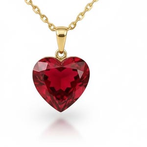Collana con cuore di rubino, pietra preziosa rossa a forma di cuore, ciondolo d'amore in argento sterling 925 per lei