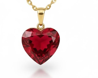 Ruby Heart Necklace, Red Gemstone Heart Shape, 925 Sterling Silver Love Pendant For Her