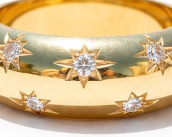 Dome Ring, Gold Dome Ring, Silver Dome Ring, Star Ring, Celestial Jewelry, Gift for Her