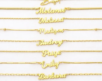 Collar con nombre de oro de 14 quilates, colgante con nombre personalizado, joyería minimalista con nombre para mujer, regalo para ella.