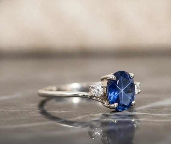 天然ブルースターサファイアリング、輝く天然石とダイヤモンドを925 