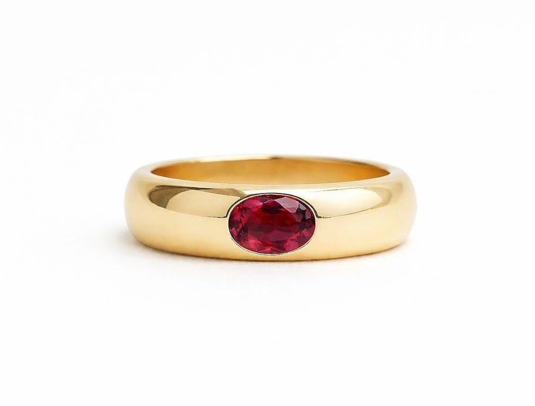 Natural Ruby Signet Ring, 18k Yellow Gold Ring, 925 Sterling Silver ...