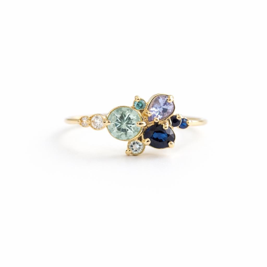 Mixed Stone Cluster Ring Aquamarine