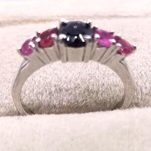 Natural Ruby And Sapphire Silver Ring, Handmade Sterling Silver 925 Ring Featuring Blue Sapphire and Ruby, Morden Minimalist Band